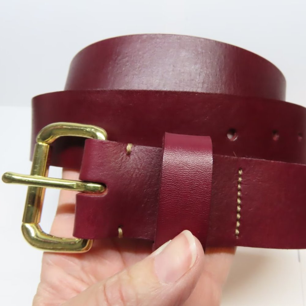 45" Burgundy leather belt 100% cowhide full grain handmade plain full grain O